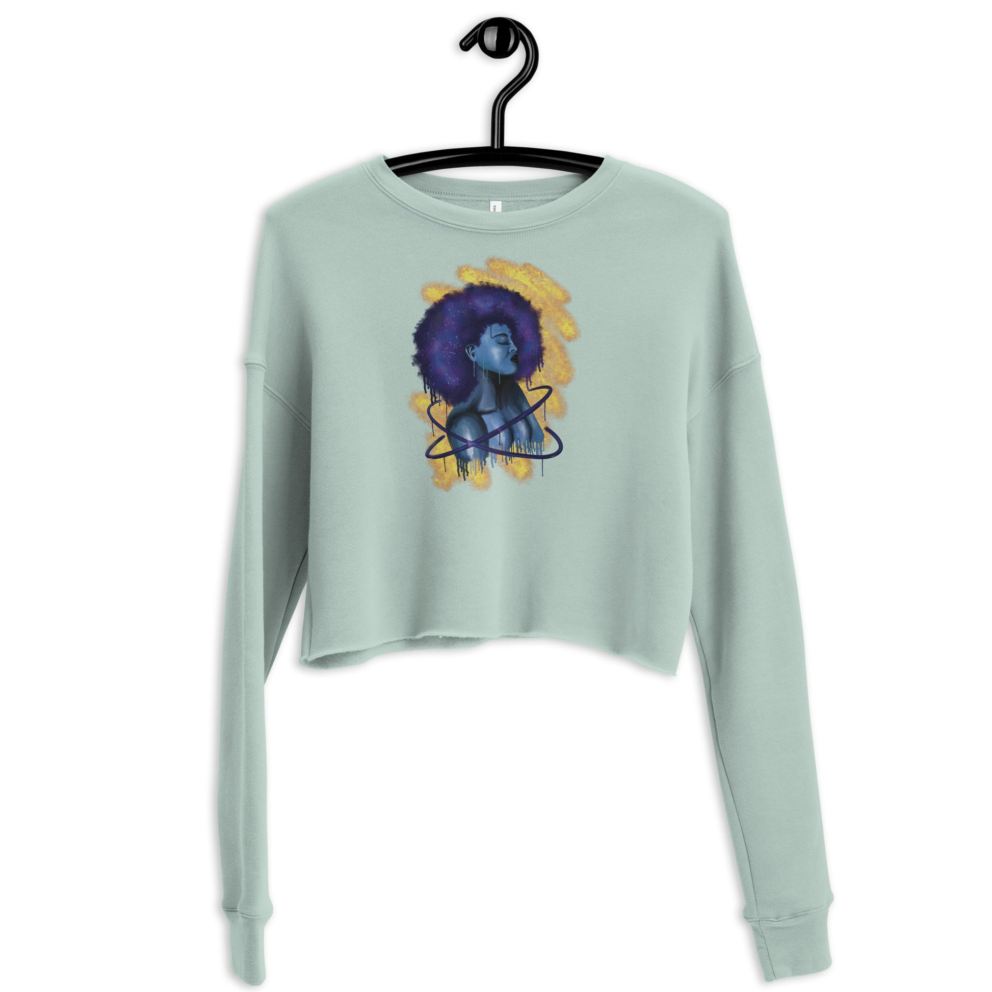 Crop Sweater or Long sleeve crop top with a graphic design on the center of the top.